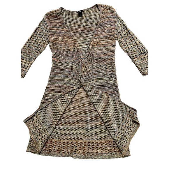 New Direcctions women's multicolor open weave twist front, light weight sweater - Picture 4 of 10